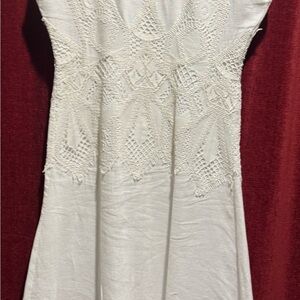 Elegant White Linen & Lace A-line Dress